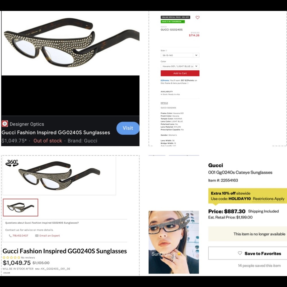 GUCCI DRAMATIC & FUTURISTIC CRYSTAL EMBELLISHED CAT EYE SUNGLASSES - Picture 15 of 16